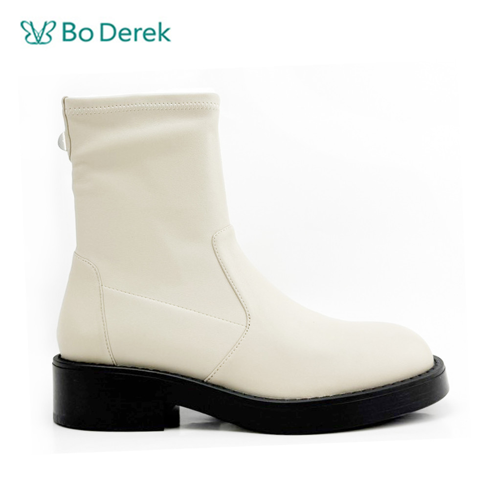 Bo Derek拼接線條羊皮厚底短靴-灰