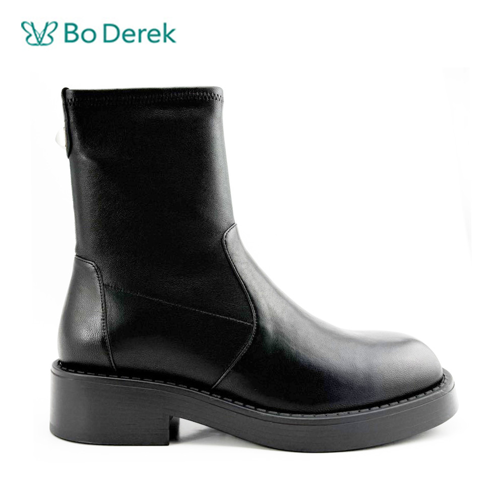 Bo Derek拼接線條羊皮厚底短靴-黑