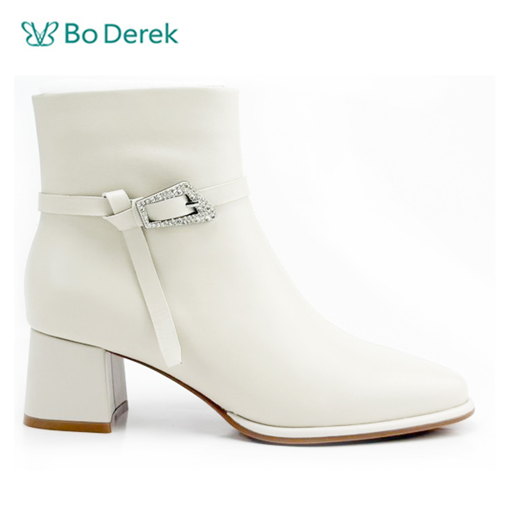 POYOULI圓尖頭方形閃亮扣短靴-米