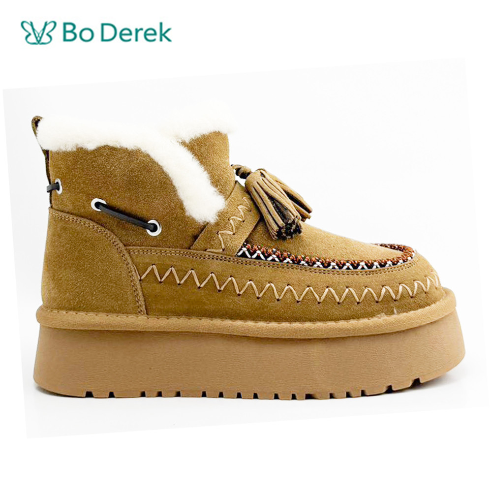 Bo Derek蒙古流梳毛絨雪地短靴-土黃