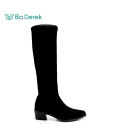 Bo Derek帥氣尖頭素面中跟長靴-黑