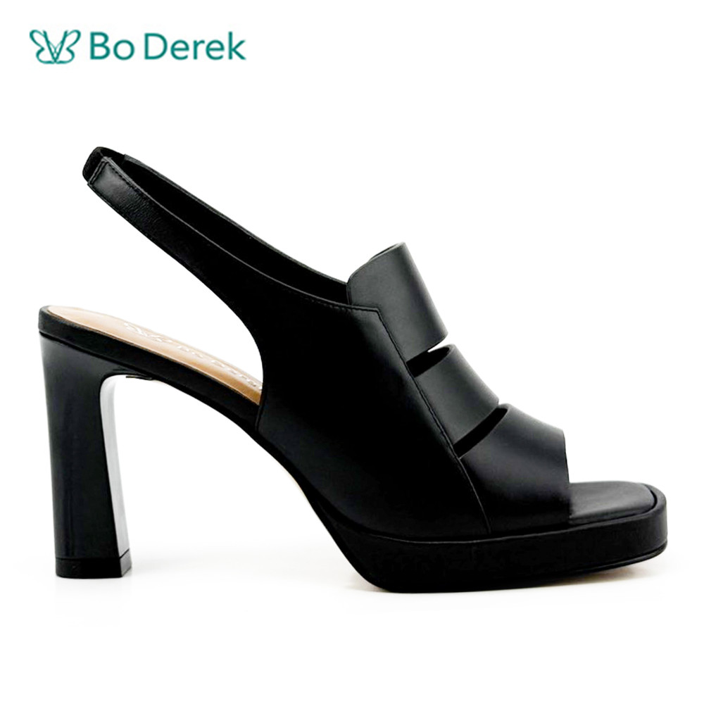 Bo Derek低調方頭後繫帶高跟涼鞋-黑