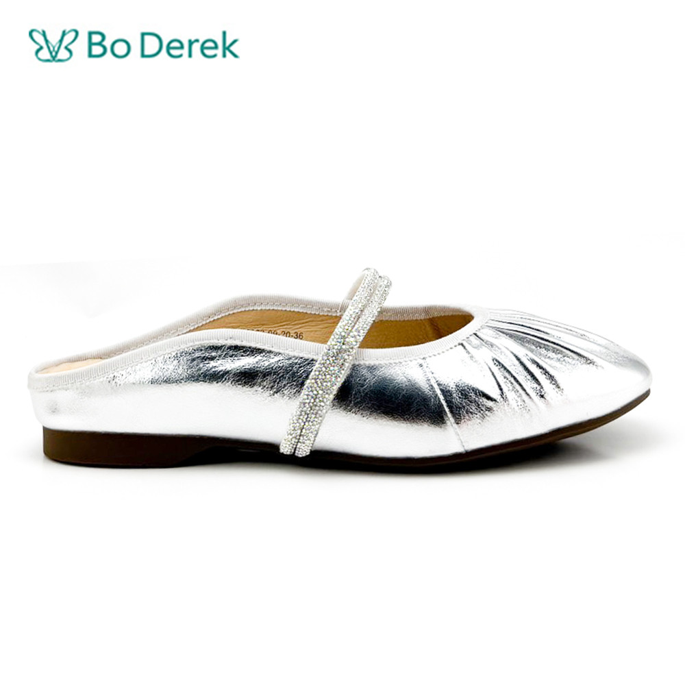 Bo Derek可愛低調前抓皺圓頭懶人拖-銀色