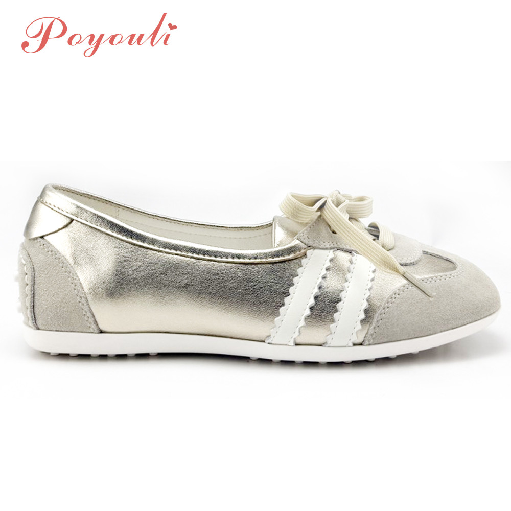 POYOULI可愛奢華芭蕾舞休閒鞋-金