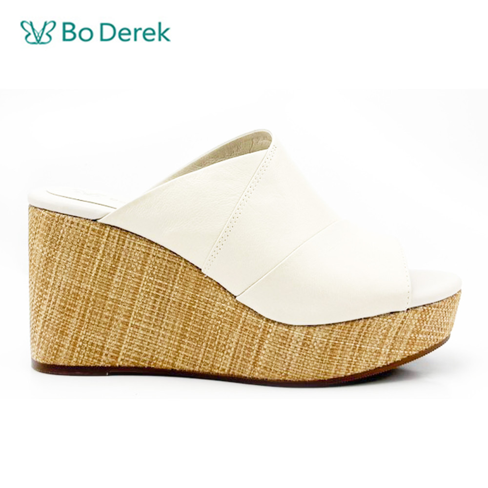 Bo Derek簡約時尚修長厚底拖鞋-米白