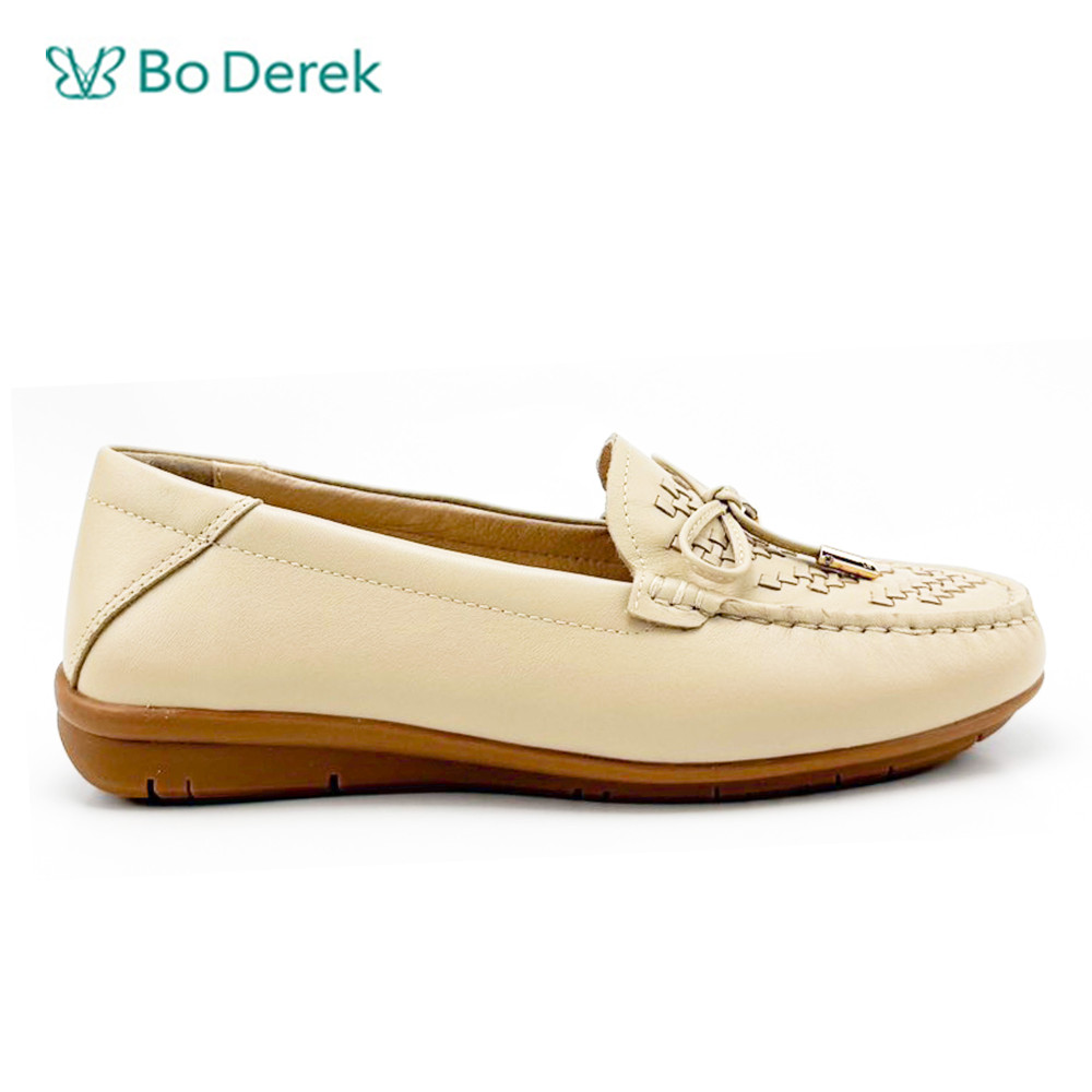 Bo Derek方頭紋路蝴蝶結平底包鞋-杏