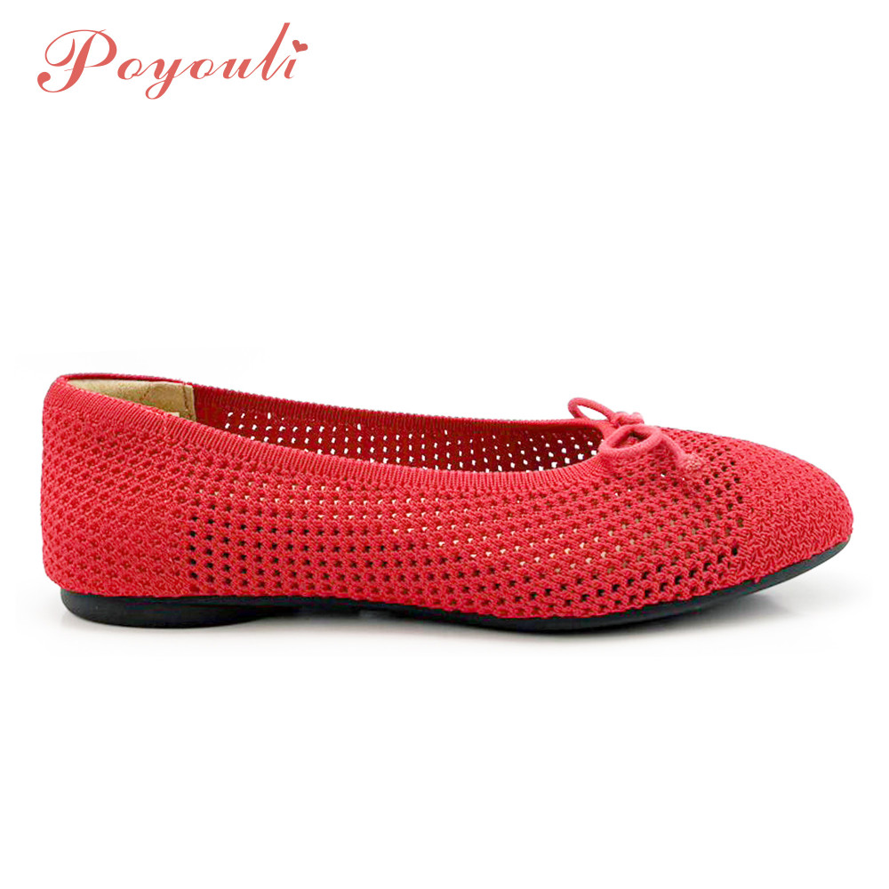POYOULI可愛蝴蝶結網狀平底包鞋-紅