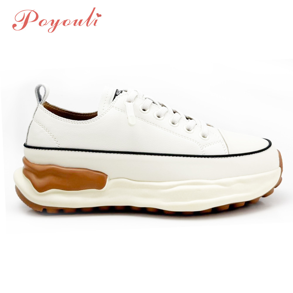 Poyouli 率性真皮免綁帶厚底休閒鞋-白色