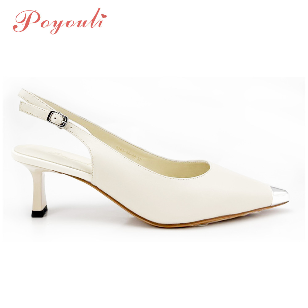 POYOULI韓系時尚點綴中跟尖頭鞋-米白