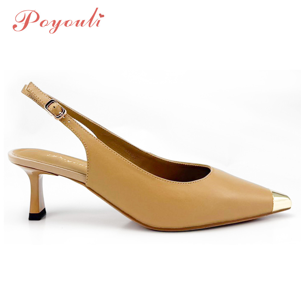 POYOULI韓系時尚點綴中跟尖頭鞋-杏