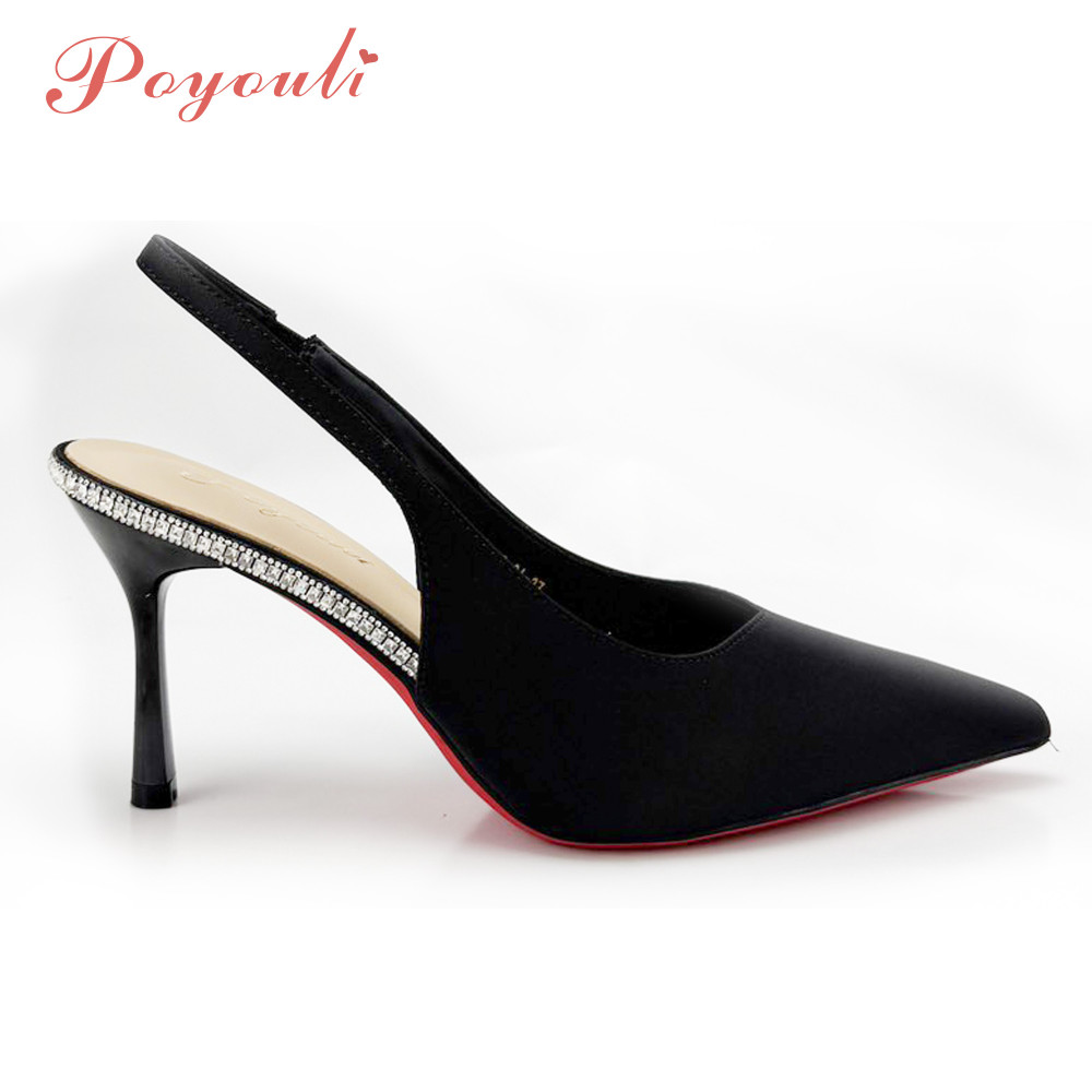 POYOULI緞光氣質尖頭高跟鞋-黑