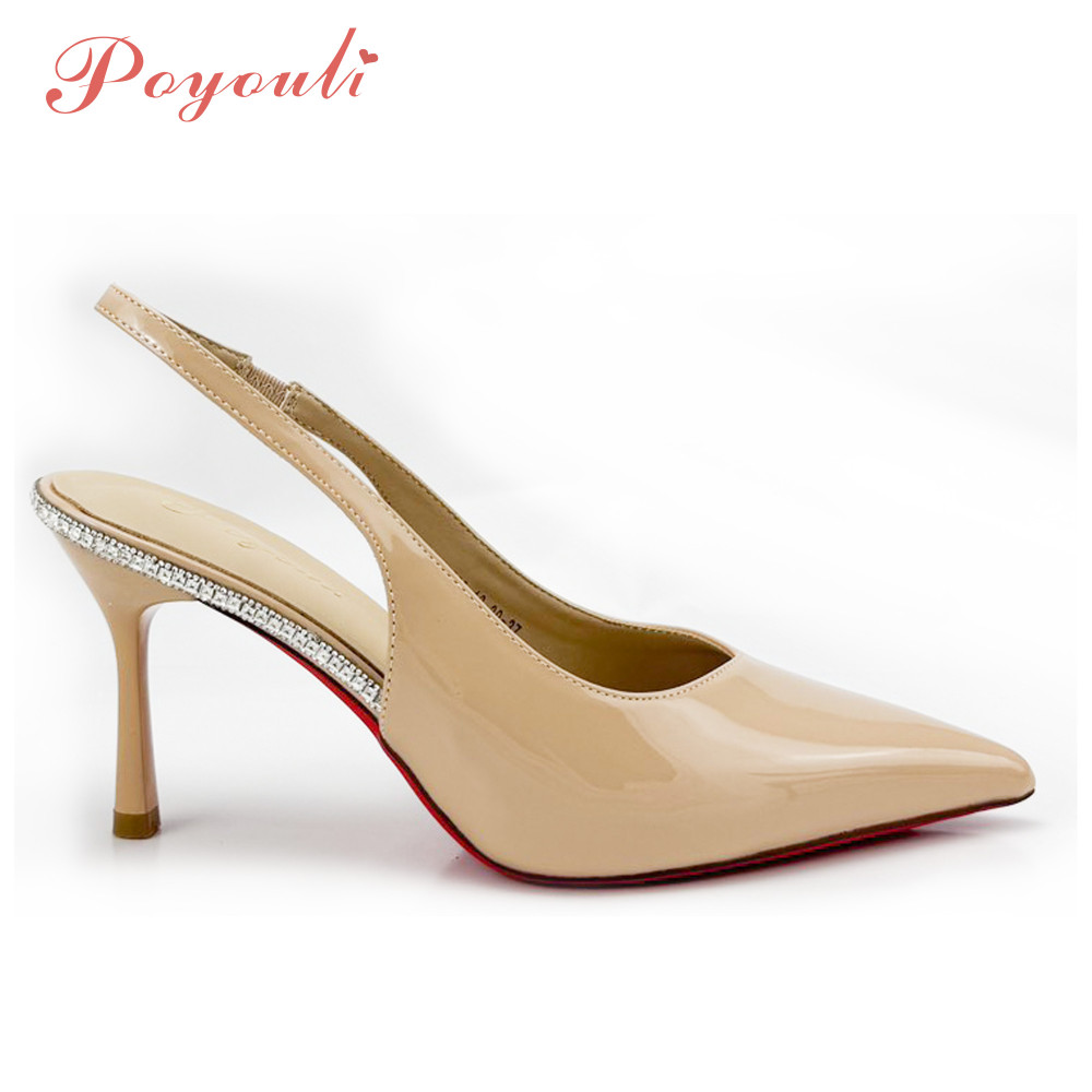 POYOULI緞光氣質尖頭高跟鞋-裸