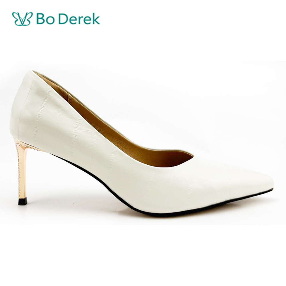 Bo Derek低調素雅純色鰻魚紋高跟鞋-白