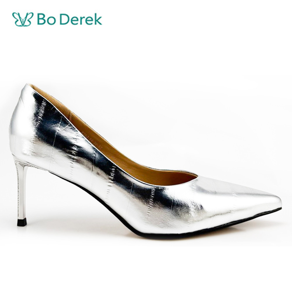 Bo Derek低調素雅純色鰻魚紋高跟鞋-銀