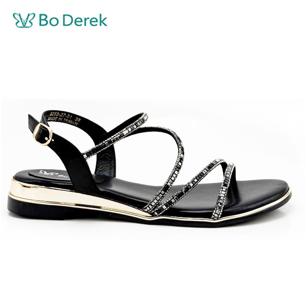 Bo Derek低調氣質鑽條繫帶涼鞋-黑