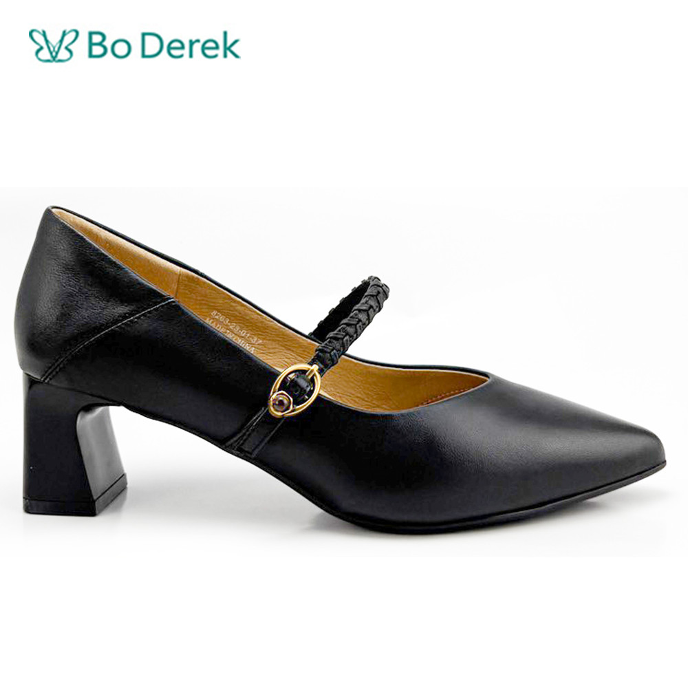 Bo Derek時尚尖頭編織鍊條中跟鞋-黑