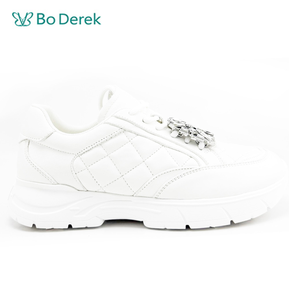 Bo Derek方形鑽網格紋增高休閒鞋-白