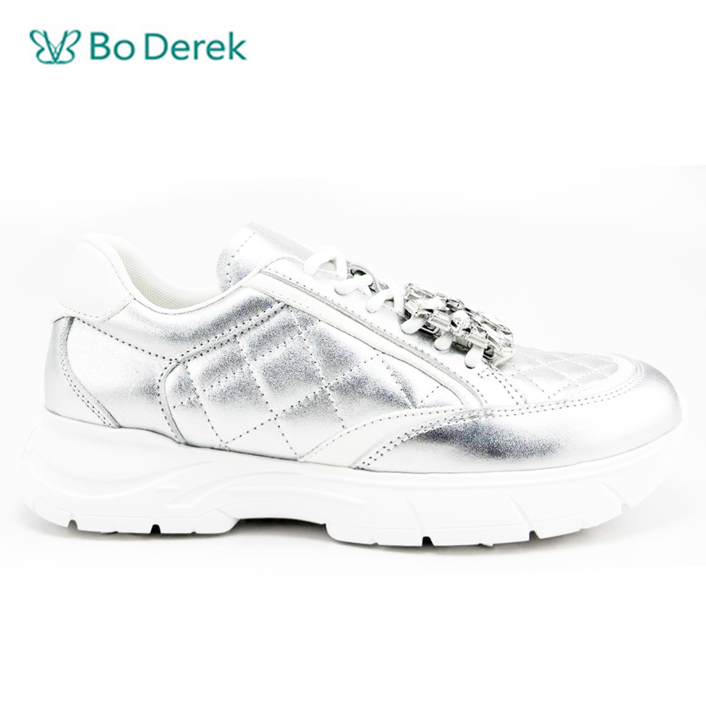 Bo Derek方形鑽網格紋增高休閒鞋-銀