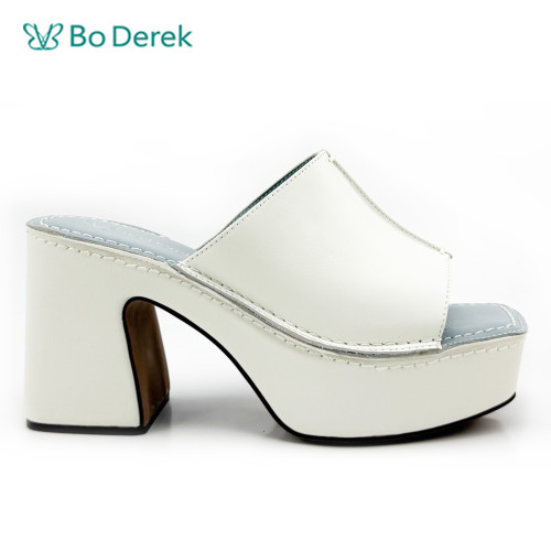 Bo Derek率性方頭素雅中跟拖鞋-米