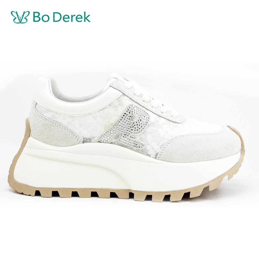 Bo Derek網布帶鑽厚底增高休閒鞋-米