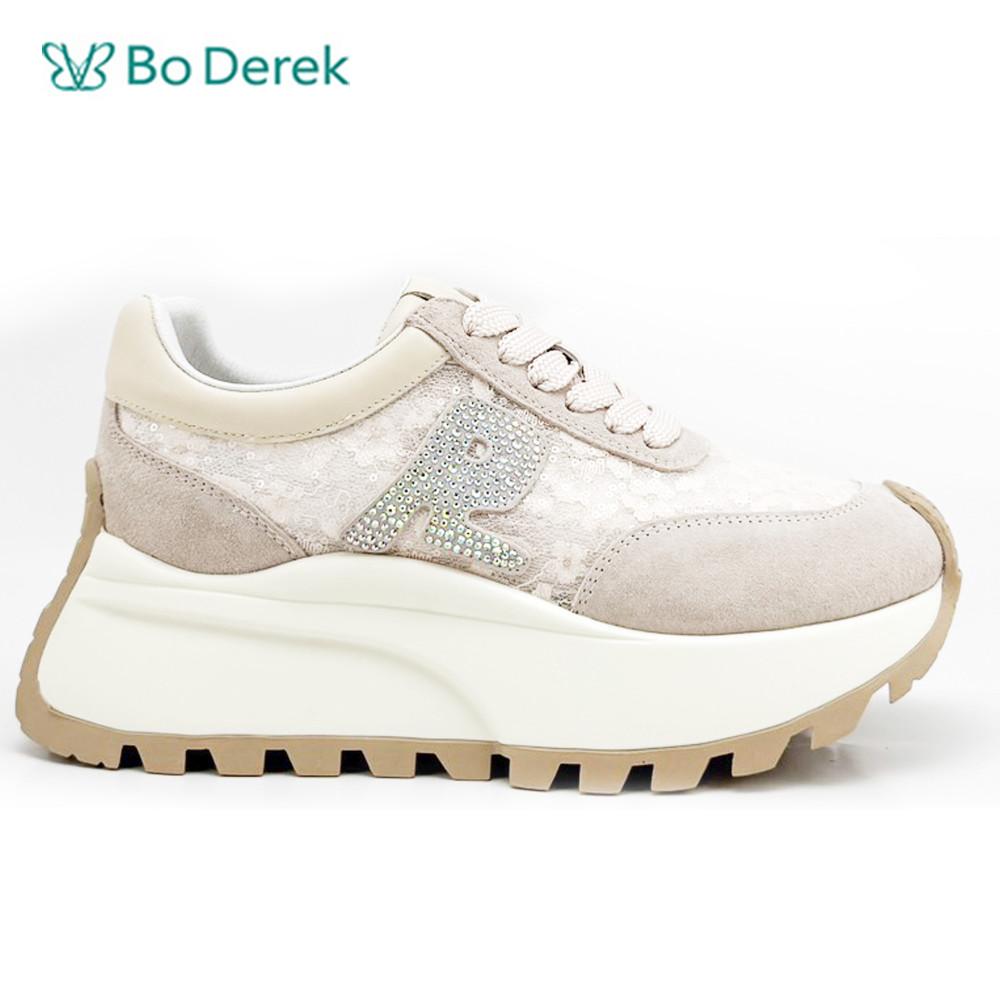 Bo Derek網布帶鑽厚底增高休閒鞋-粉