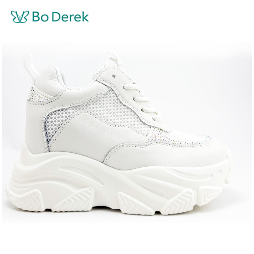 Bo Derek率性綁帶厚底增高休閒鞋-米白