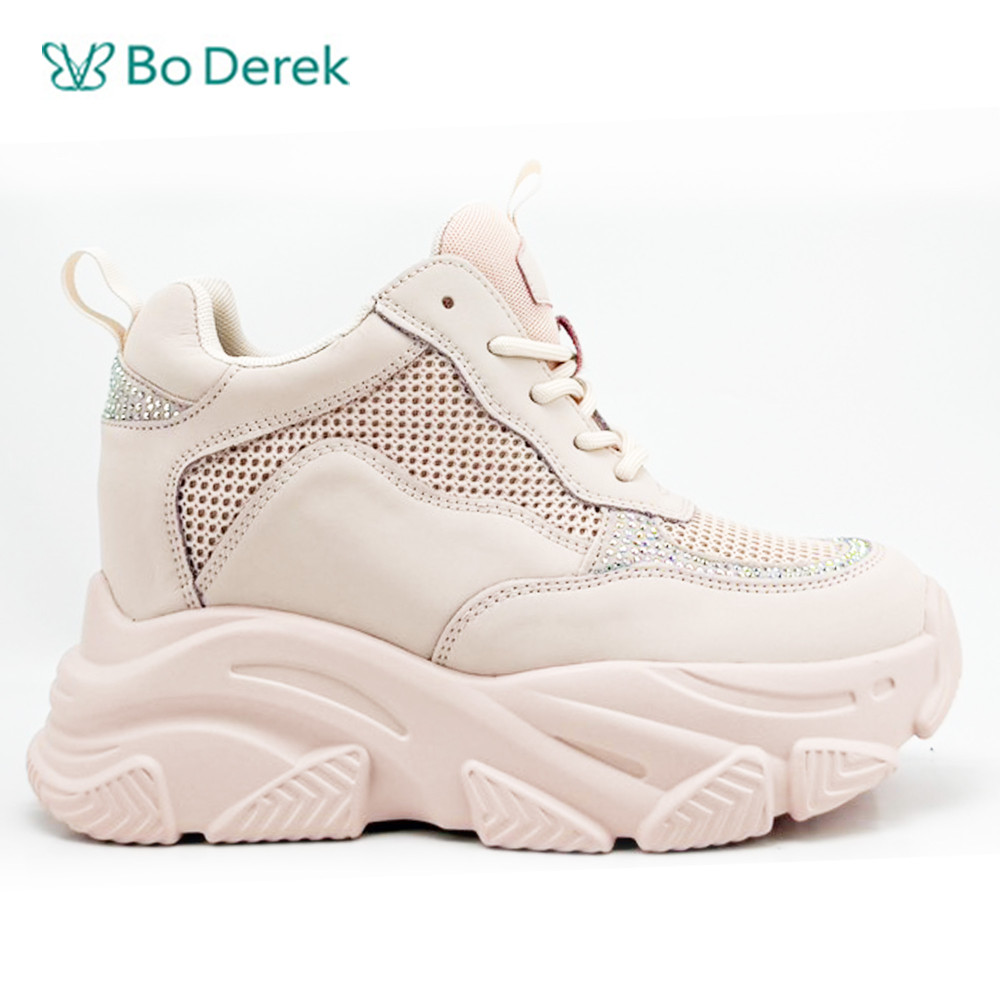 Bo Derek率性綁帶厚底增高休閒鞋-粉