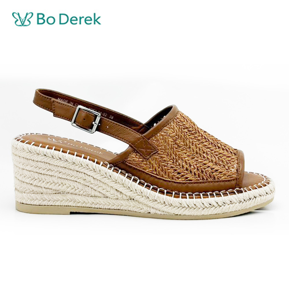 Bo Derek夏日草編織海灘風厚底涼鞋-棕