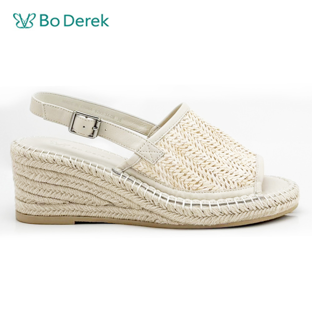 Bo Derek夏日草編織海灘風厚底涼鞋-米白