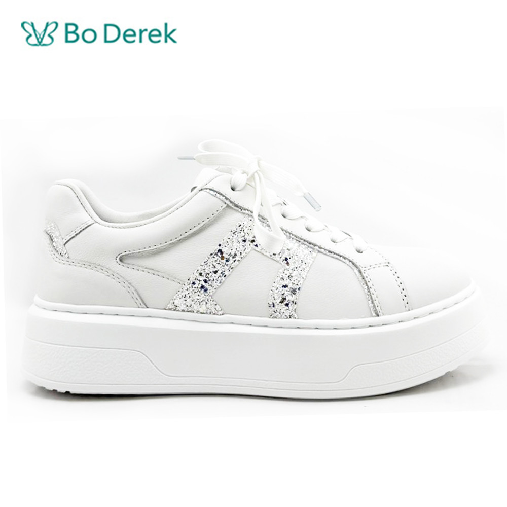 Bo Derek高級ㄇ形裝飾後底增高休閒鞋-米白