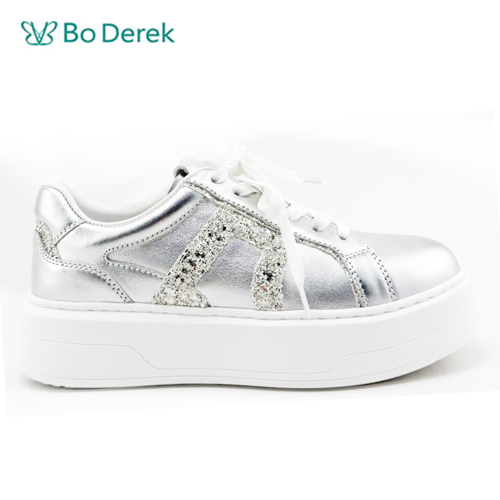 Bo Derek高級ㄇ形裝飾後底增高休閒鞋-銀