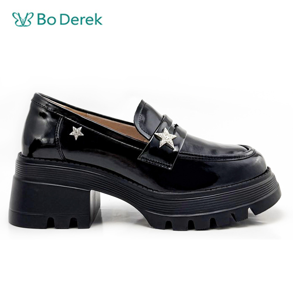Bo Derek高級顯瘦方圓頭樂福鞋-黑