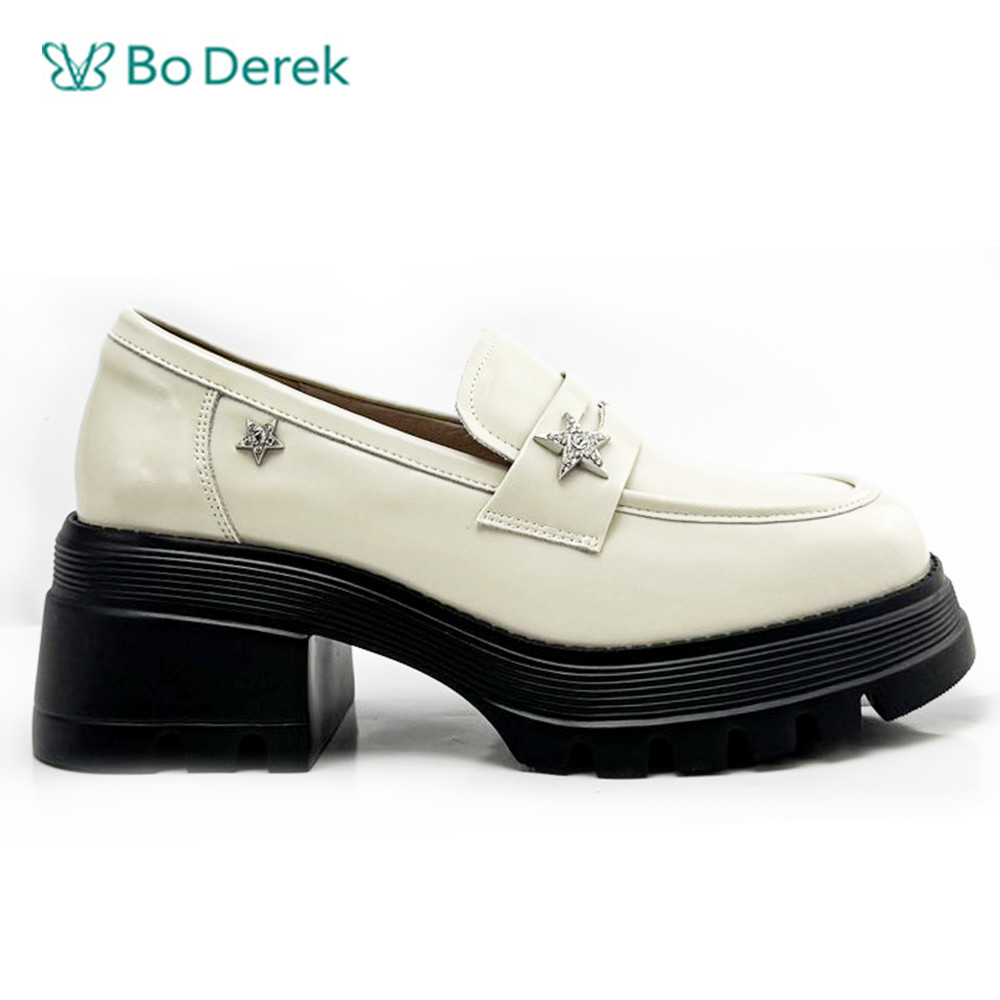 Bo Derek高級顯瘦方圓頭樂福鞋-米白