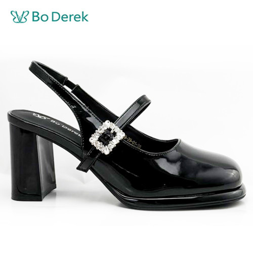 Bo Derek韓系方圓頭時尚漆皮高跟瑪莉珍鞋-黑