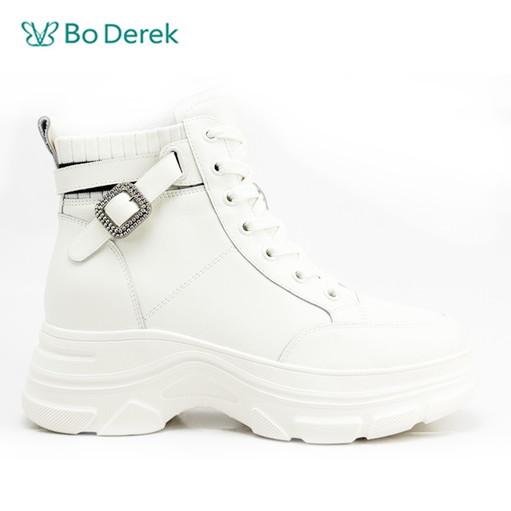 Bo Derek酷炫飛纖銀方扣增高休閒鞋-米白
