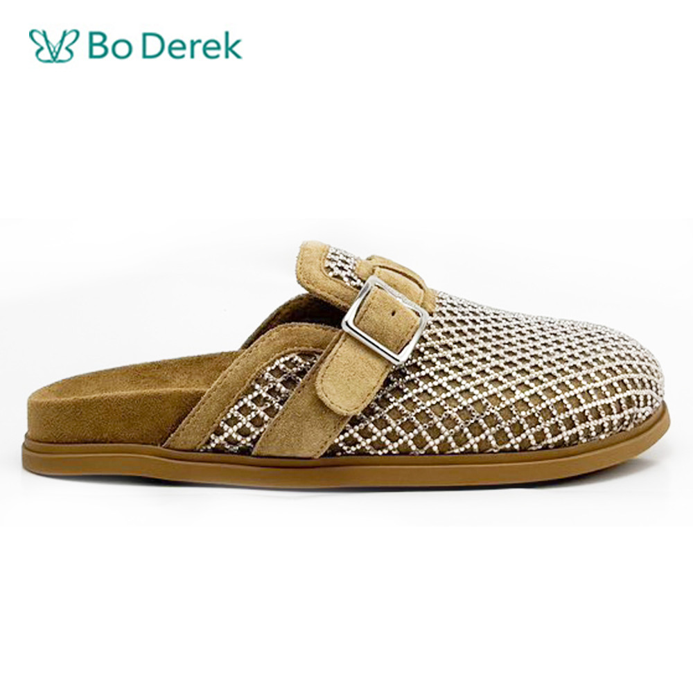Bo Derek細閃高級銀方扣勃肯鞋-杏
