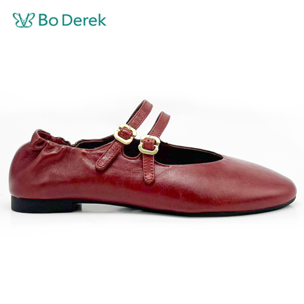 Bo Derek甜美可愛雙扣裝飾平底娃娃鞋-黑