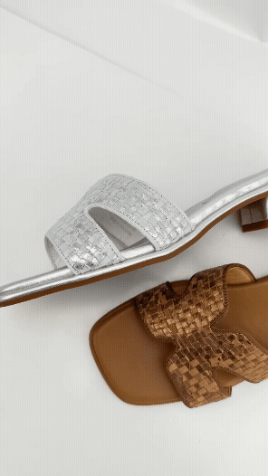 POYOULI素雅編織低調拖鞋-銀