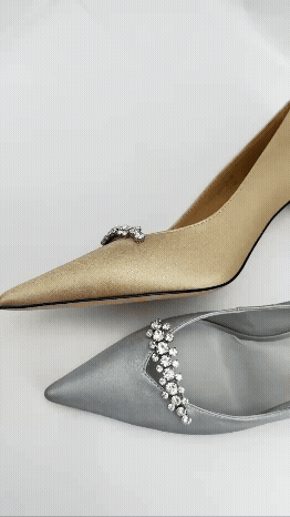 POYOULI高貴優雅帶鑽尖頭高跟鞋-杏