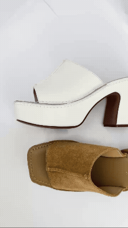 Bo Derek率性方頭素雅中跟拖鞋-米