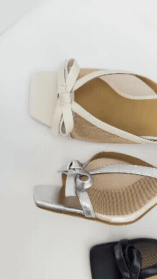 POYOULI氣質千金蝴蝶結高跟拖鞋-銀