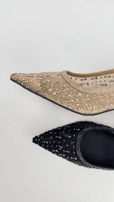 Bo Derek高貴網狀燙鑽低跟瑪莉珍鞋-黑