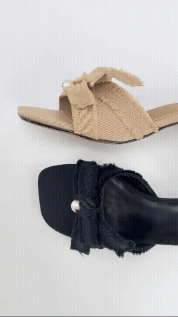 POYOULI蝴蝶結方頭氣質可愛低跟拖鞋-黑