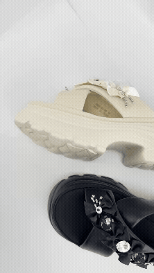 POYOULI可愛蝴蝶結厚底拖鞋-米