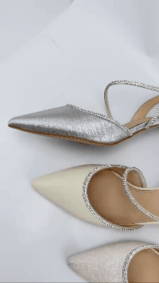 POYOULI高級奢華細閃尖頭低跟鞋-粉