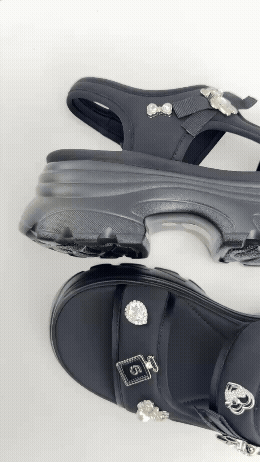 Bo Derek可愛鑽扣厚底涼鞋-黑